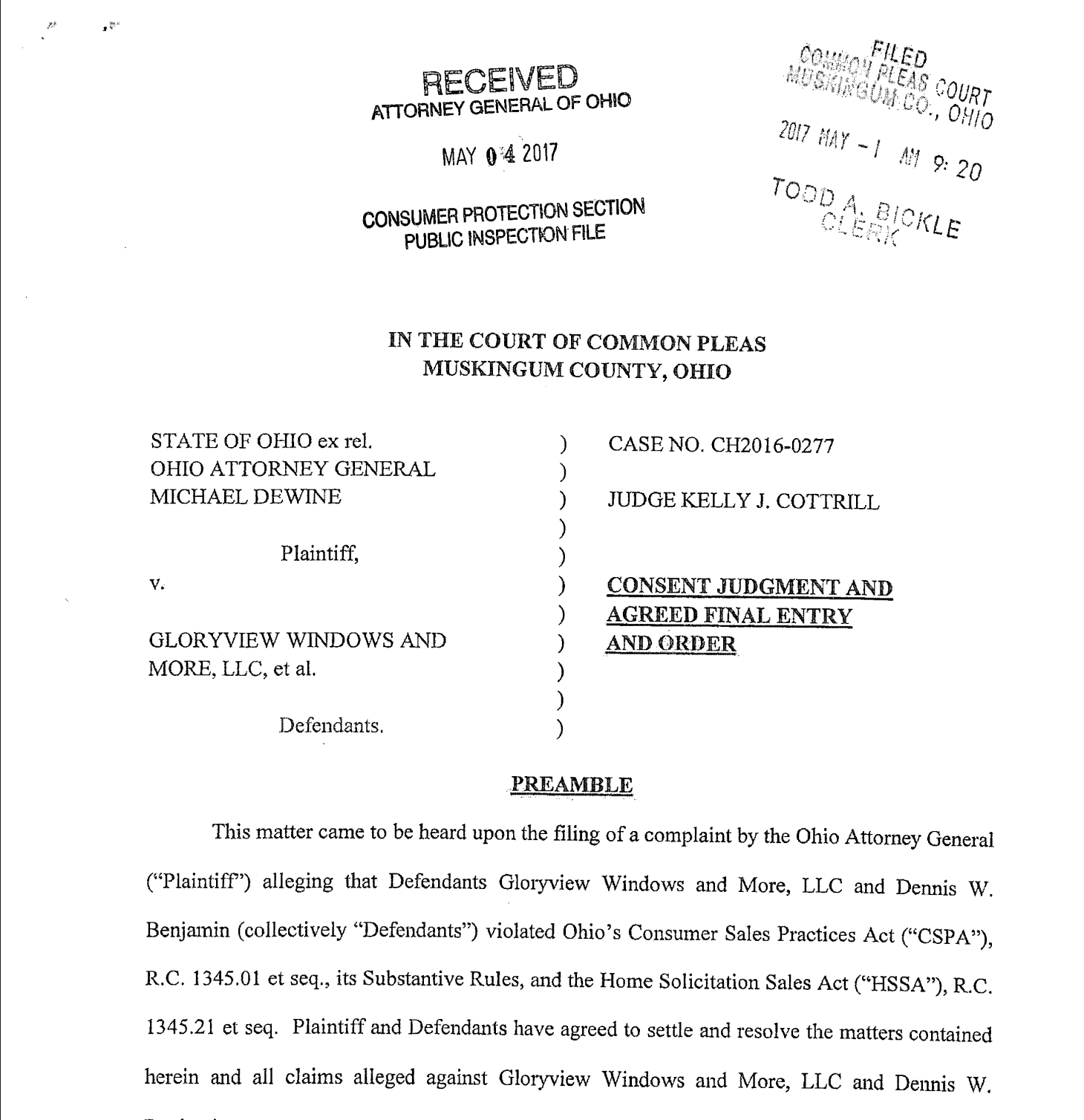 Ohio AG Lawsuit vs Gloryview